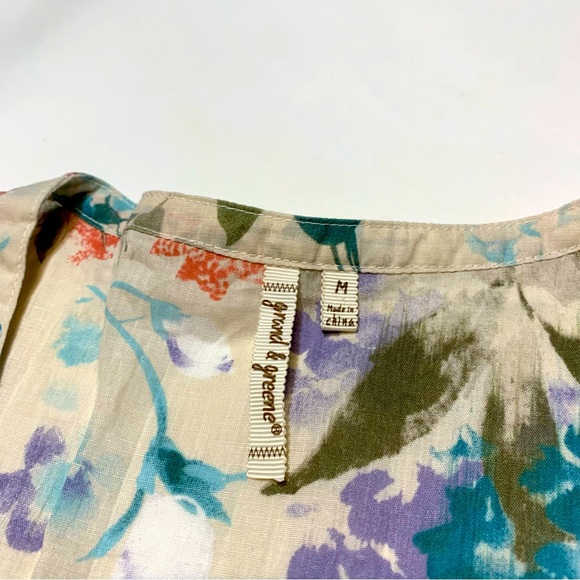 Grand & Greene Women's Neutral Floral Pleated Peasant Blouse Medium Boho Fairy - Picture 5 of 9